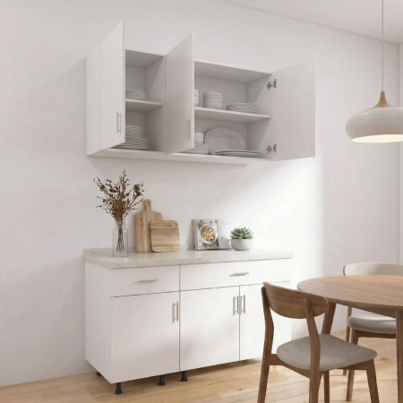 Set Bucatarie Modulara 120 cm, Culoarea Alb, Pal 18mm, Blat Termorezistent [1]