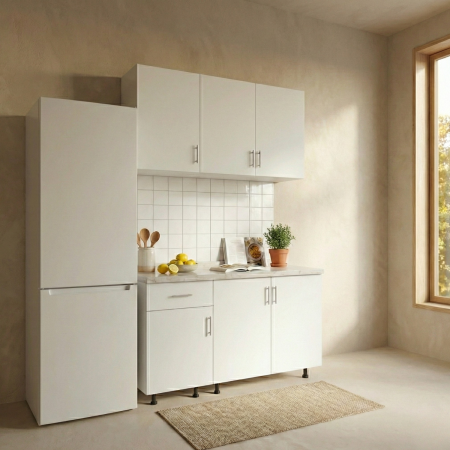 Promotii - Set Bucatarie Modulara 120 cm, Culoarea Alb, Pal 18mm, Blat Termorezistent