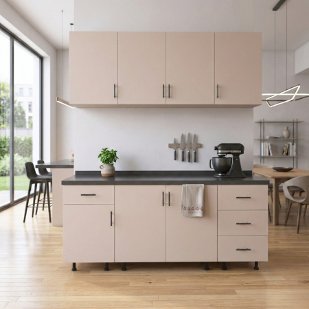 BUCATARII - Set Bucatarie Modulara 160 cm, Culoarea CASMIR, Pal 18mm, Blat Termorezistent