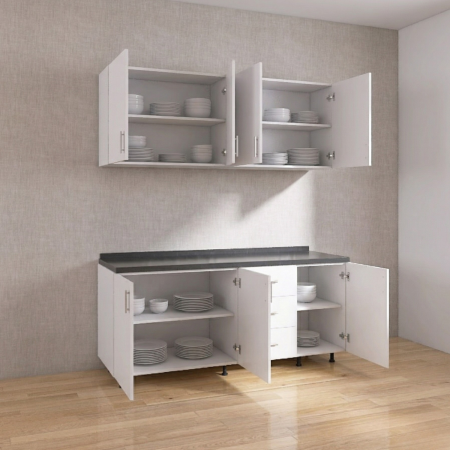Set Bucatarie Modulara 160 cm, Culoarea Alb, Pal 18mm, Blat Termorezistent [1]