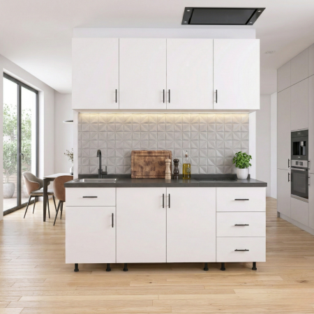 BUCATARII - Set Bucatarie Modulara 160 cm, Culoarea Alb, Pal 18mm, Blat Termorezistent