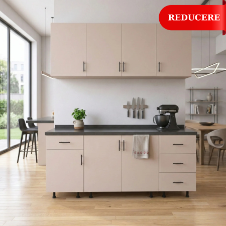 BUCATARII - Set Bucatarie Modulara 160 cm, Culoarea CASMIR, Pal 18mm, Blat Termorezistent