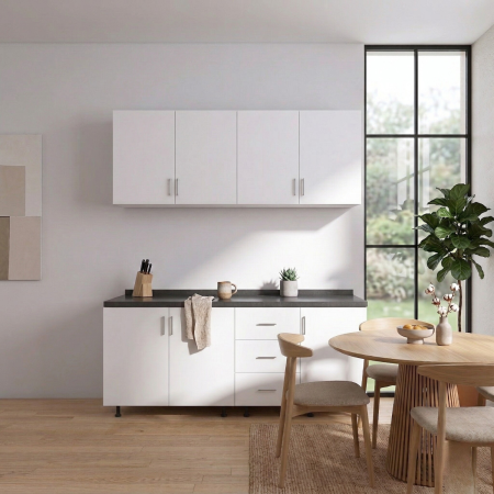 Promotii - Set Bucatarie Modulara 160 cm, Culoarea Alb, Pal 18mm, Blat Termorezistent