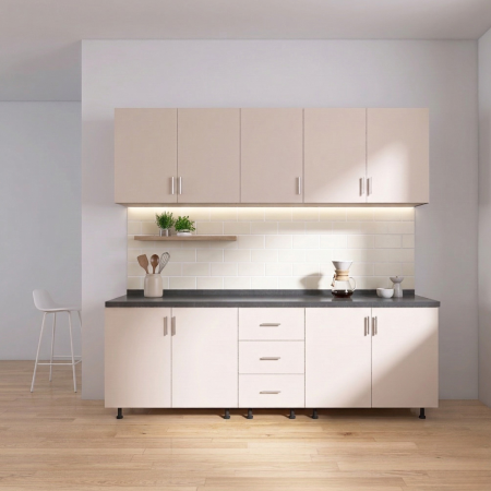 BUCATARII - Set Bucatarie Modulara 180 cm, Culoarea CASMIR , Pal 18mm, Blat Termorezistent