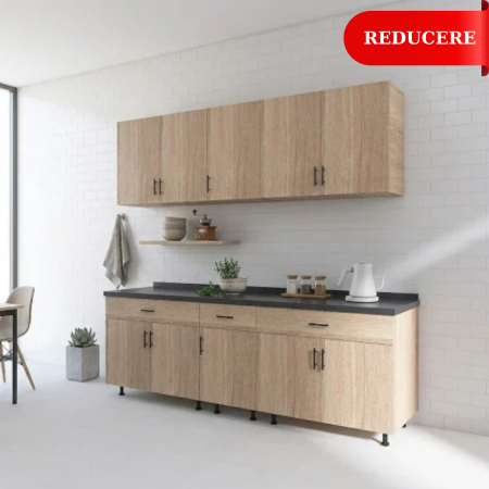 Promotii - Set Bucatarie Modulara 180 cm, Culoarea Stejar Sonoma, Pal 18mm, Blat Termorezistent