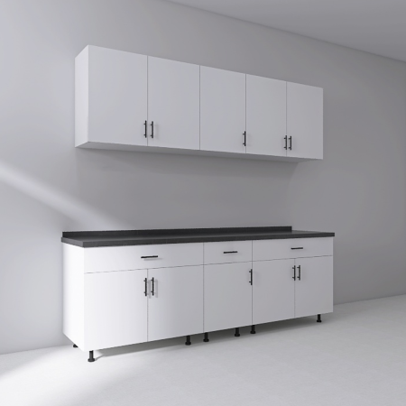 Set Bucatarie Modulara 200 cm, Culoarea ALB, Pal 18mm, Blat Termorezistent [2]