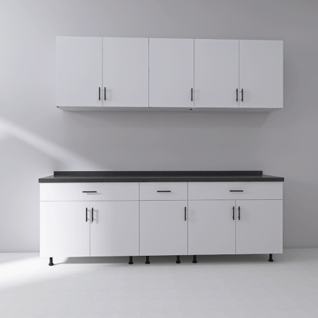 Set Bucatarie Modulara 200 cm, Culoarea ALB, Pal 18mm, Blat Termorezistent [1]