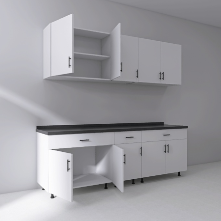 Set Bucatarie Modulara 200 cm, Culoarea ALB, Pal 18mm, Blat Termorezistent [3]