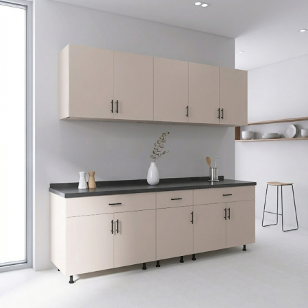 BUCATARII - Set Bucatarie Modulara 200 cm, Culoarea CASMIR, Pal 18mm, Blat Termorezistent