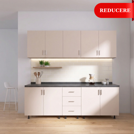 Promotii - Set Bucatarie Modulara 200 cm, Culoarea CASMIR , Pal 18mm, Blat Termorezistent