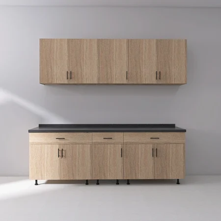BUCATARII - Set Bucatarie Modulara 180 cm, Culoarea Stejar Sonoma, Pal 18mm, Blat Termorezistent