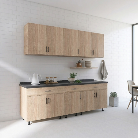 Promotii - Set Bucatarie Modulara 200 cm, Culoarea Stejar Sonoma, Pal 18mm, Blat Termorezistent