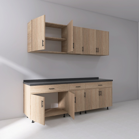 Set Bucatarie Modulara 200 cm, Culoarea Stejar Sonoma, Pal 18mm, Blat Termorezistent [1]