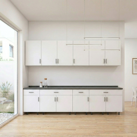 BUCATARII - Set Bucatarie Modulara 240 cm, Culoarea ALB, Pal 18mm, Blat Termorezistent