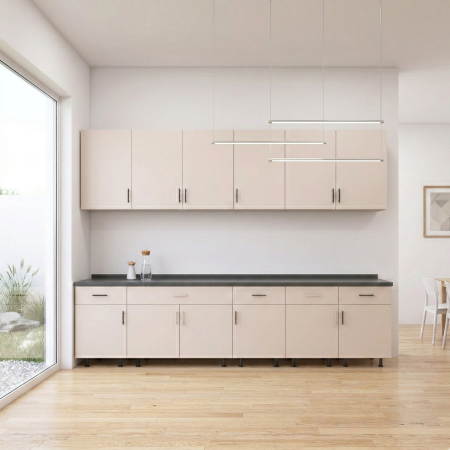 BUCATARII - Set Bucatarie Modulara 240 cm, Culoarea CASMIR , Pal 18mm, Blat Termorezistent