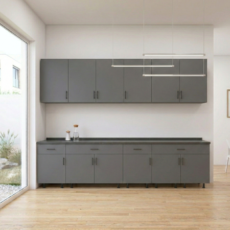 BUCATARII - Set Bucatarie Modulara 240 cm, Culoarea GRI ANTRACIT , Pal 18mm, Blat Termorezistent