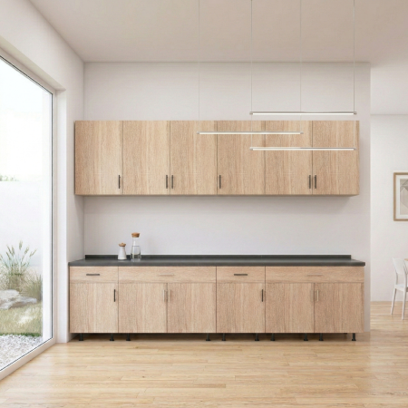 Promotii - Set Bucatarie Modulara 240 cm, Culoarea STEJAR SONOMA , Pal 18mm, Blat Termorezistent