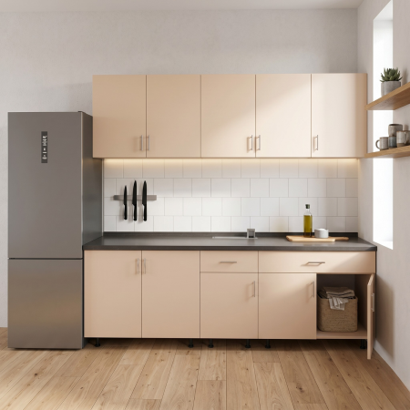 BUCATARII - Set Bucatarie Modulara Lori 200 cm, Culoarea CASMIR - Alb, Pal 18mm, Blat Termorezistent