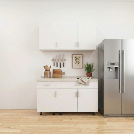 BUCATARII - Set Bucatarie Modulare 100 cm, Culoarea Alb, Pal 18mm, Blat Termorezistent