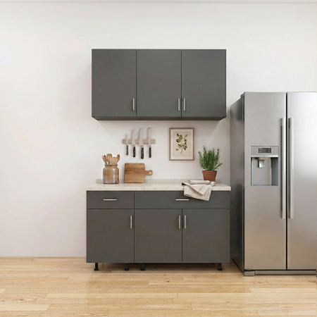 BUCATARII - Set Bucatarie Modulare 100 cm, Culoarea Gri Antracit, Pal 18mm, Blat Termorezistent