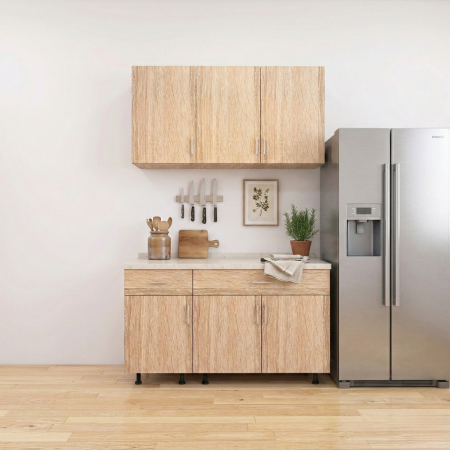 BUCATARII - Set Bucatarie Modulare 100 cm, Culoarea Stejar Sonoma, Pal 18mm, Blat Termorezistent