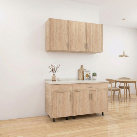 BUCATARII - Set Bucatarie Modulare 120 cm, Culoarea Stejar Sonoma, Pal 18mm, Blat Termorezistent