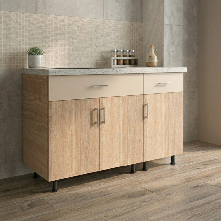 Corpuri Bucatarie - Set Corp Inferior Bucatarie 120cm, Culoarea SONOMA - CASMIR, Pal 18mm, Blat Termorezistent