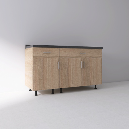 Corpuri Bucatarie - Set Corp Inferior Bucatarie 120cm, Culoarea SONOMA, Pal 18mm, Blat Termorezistent