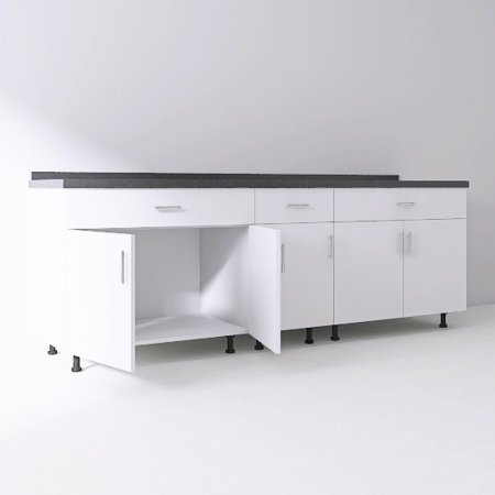 Corpuri Bucatarie - Set Corp Inferior Bucatarie 200 cm, Culoarea ALB, Pal 18mm, Blat Termorezistent