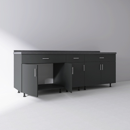 Corpuri Bucatarie - Set Corp Inferior Bucatarie 200 cm, Culoarea GRI ANTRACIT, Pal 18mm, Blat Termorezistent