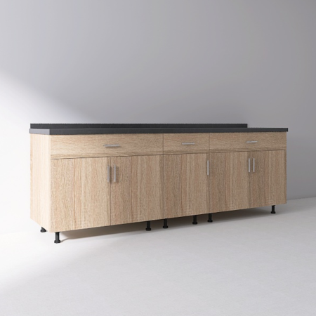 Set Corp Inferior Bucatarie 200 cm, Culoarea SONOMA, Pal 18mm, Blat Termorezistent [1]