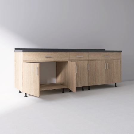 Corpuri Bucatarie - Set Corp Inferior Bucatarie 200 cm, Culoarea SONOMA, Pal 18mm, Blat Termorezistent