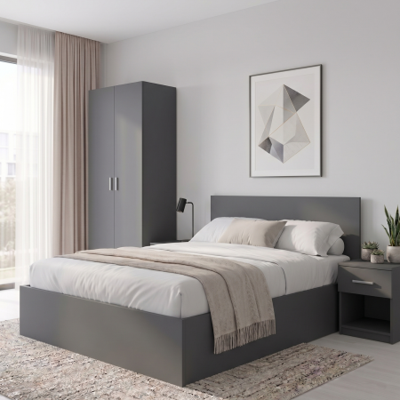 DORMITOR COMPLET - Set Dormitor Elit, Material PAL18mm, Cant Abs, Culoare GRI ANTRACIT
