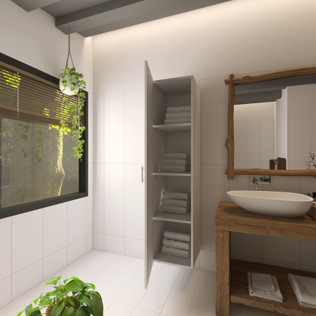 Mobila Baie - Soldat Baie Suspendat, H120 x L30 x A20 cm, Balamale soft close, Culoare Alb, Pal 18mm