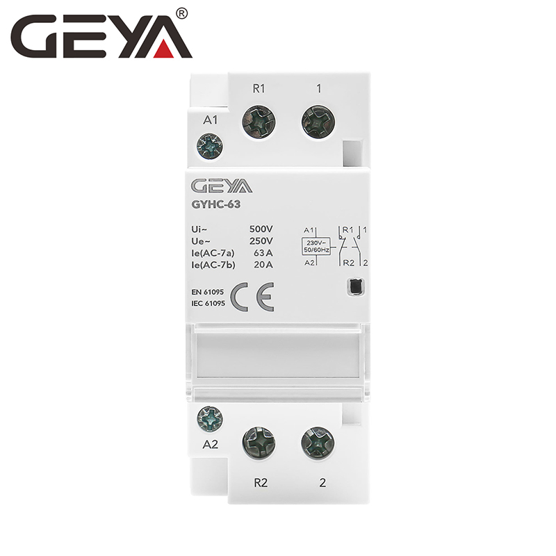 GEYA GYHC-63 - Contactor modular automat 63A, 2P, bobina 230V AC, 1NO + 1NC, montaj pe sina DIN [3]