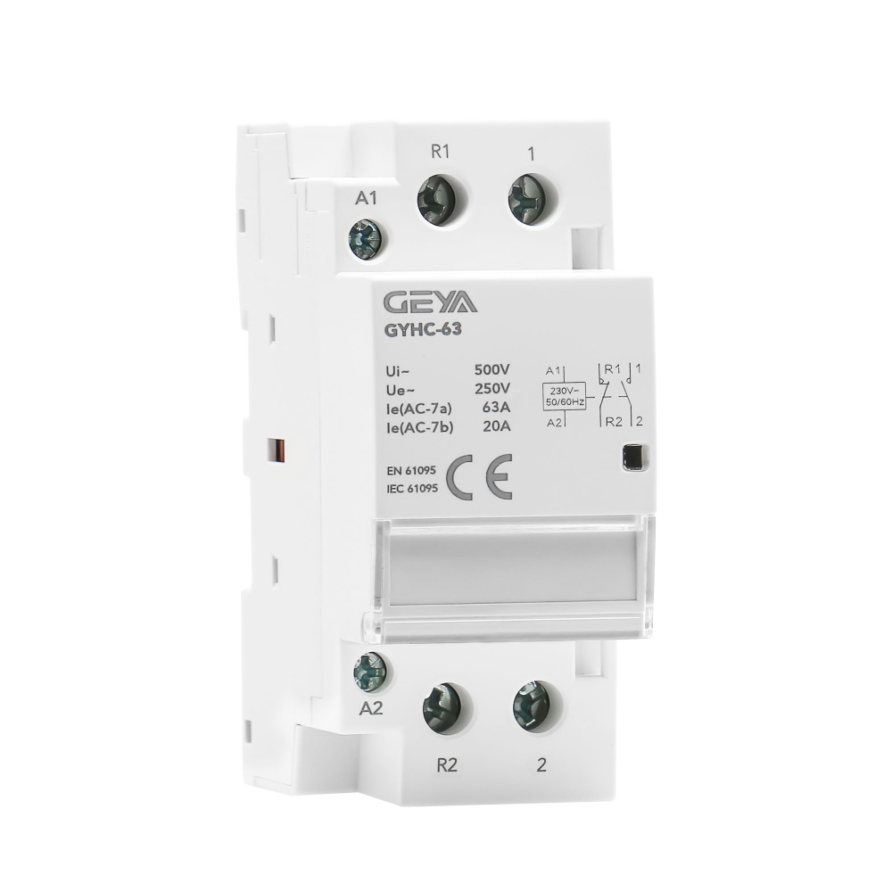 GEYA GYHC-63 - Contactor modular automat 63A, 2P, bobina 230V AC, 1NO + 1NC, montaj pe sina DIN [2]