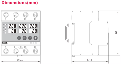 GEYA GPS8-03 4P 63A – releu de protectie trifazat cu afisaj digital, monitorizare tensiune si curent [7]