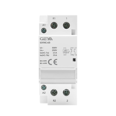 Contactoare - GEYA GYHC-63 - Contactor modular automat 63A, 2P, bobina 230V AC, 1NO + 1NC, montaj pe sina DIN
