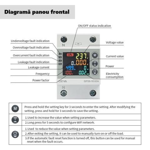 Releu protectie tensiune si curent GEYA GPS8-10 63A WiFi [3]