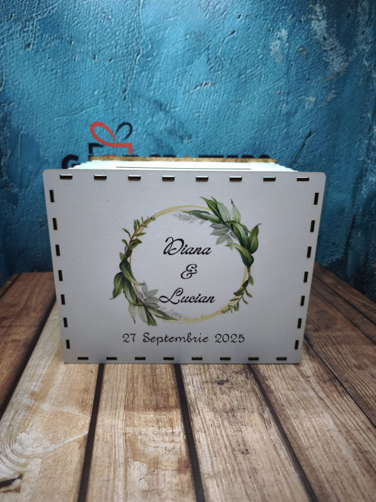 Cutie bani nuntă personalizată – model elegant cu inițiale și dată [5]