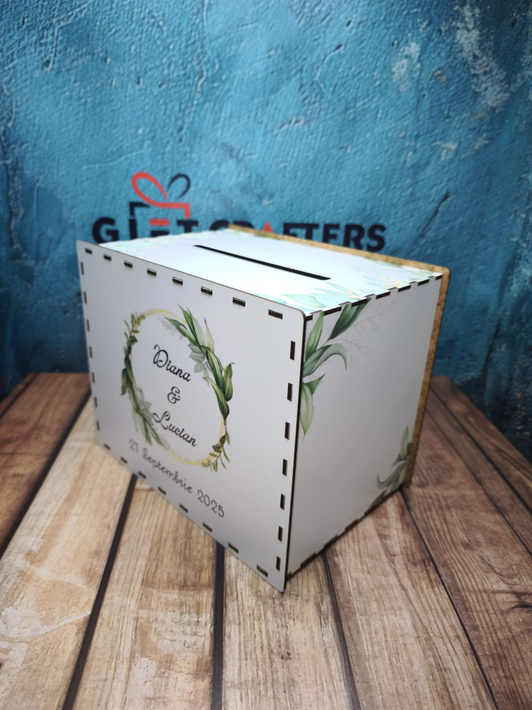 Cutie bani nuntă personalizată – model elegant cu inițiale și dată [6]