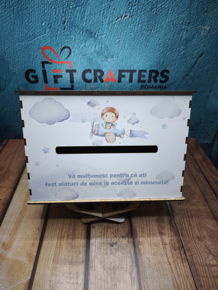 Cutie personalizată pentru bani botez baiat– model delicat, tipar UV, reutilizabilă ca pusculiță [4]