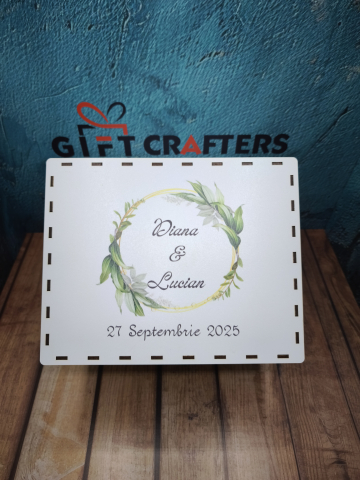 Casute bani - Cutie bani nuntă personalizată – model elegant cu inițiale și dată