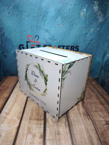 Cutie bani nuntă personalizată – model elegant cu inițiale și dată [5]