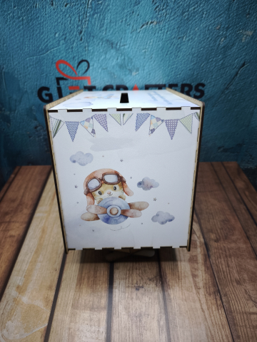 Cutie personalizată pentru bani botez baiat– model delicat, tipar UV, reutilizabilă ca pusculiță [2]