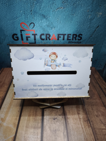 Cutie personalizată pentru bani botez baiat– model delicat, tipar UV, reutilizabilă ca pusculiță [3]