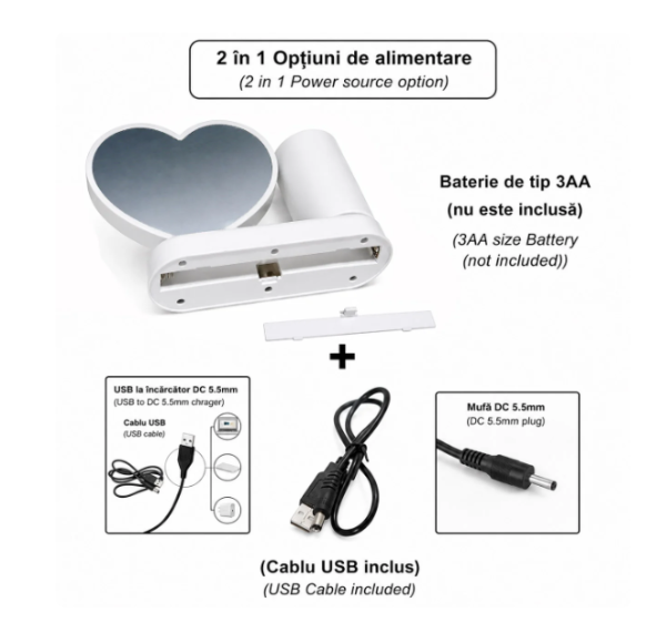 Oglindă Magică LED 3 în 1 Inimă - Ramă Foto Iluminată & Suport Pixuri Birou [4]