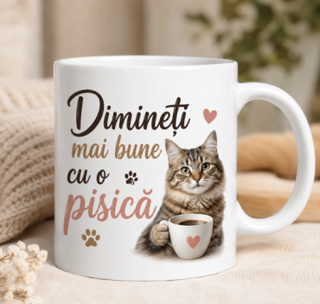 Paws & Gifts - Cană Pisică - "Dimineți mai bune cu o pisică"