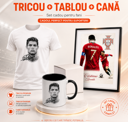 Pachete Cadou - Set Cadou Suporter Cristiano Ronaldo Tricou + Tablou A4 + Cană
