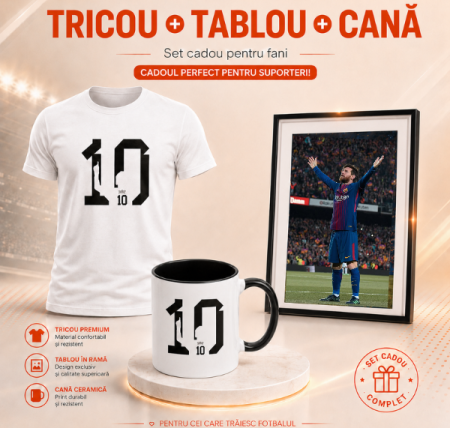 Pachete Cadou - Set Cadou Suporter Lionel Messi Tricou + Tablou A4 + Cană